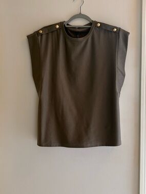 Sleeveless Olive Green Shoulder-Button Top